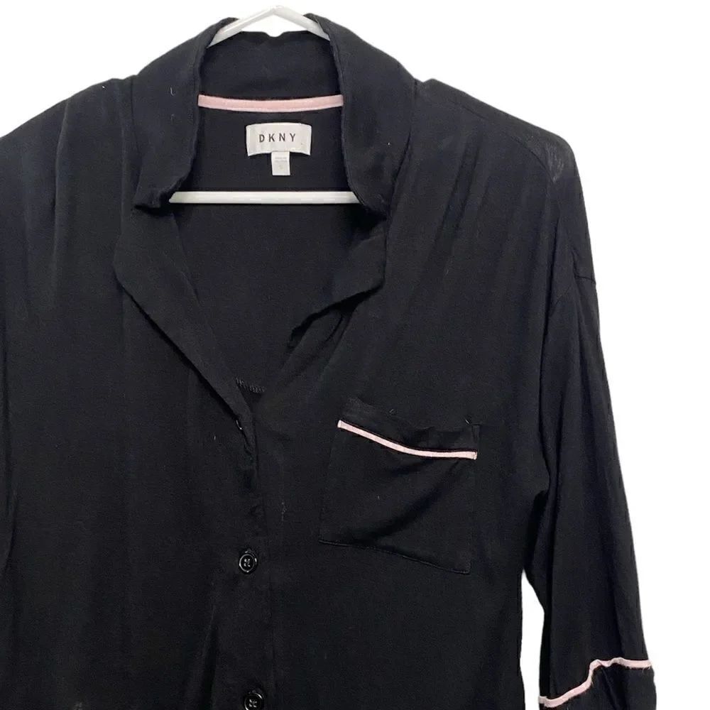 SALE DKNY Button Down Pajama Top Black & Pink Size Small